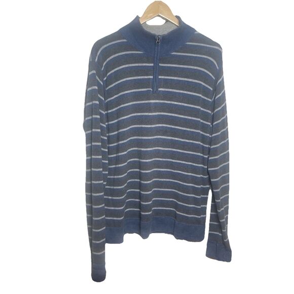 Covington Men’s XL 100% Cotton Striped Quarter Zip Sweater Blue Gray Long Sleeve - Picture 1 of 9